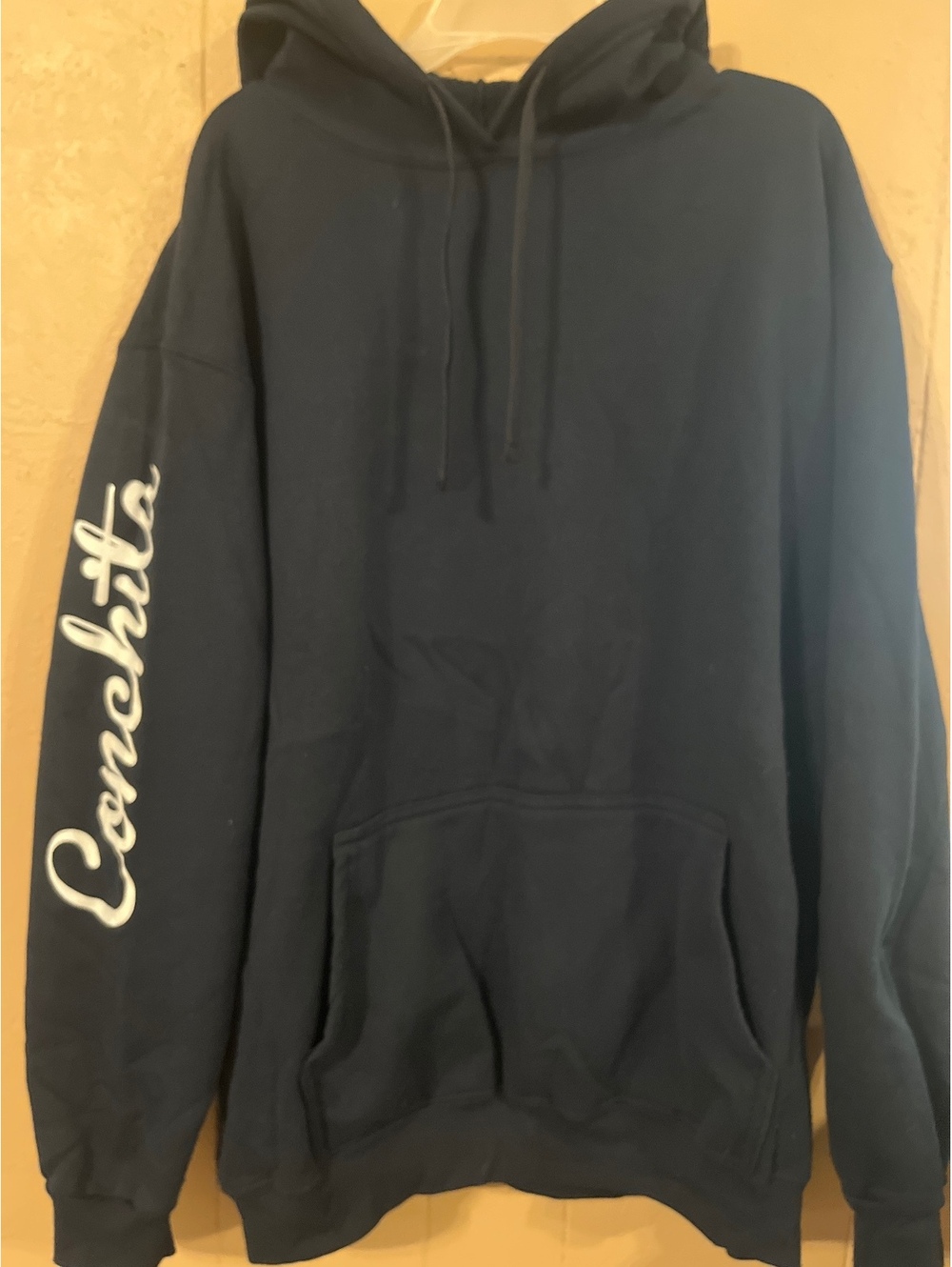 Navy Blue Yazbek Poly-Cotton Fleece Hoodie with Conchita Sleeve Print